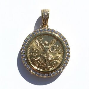 50 Pesos Coin Pendant With CZ Stones